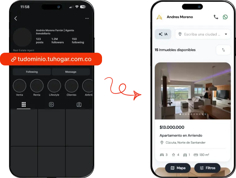 Pagina web en la bio de instagram